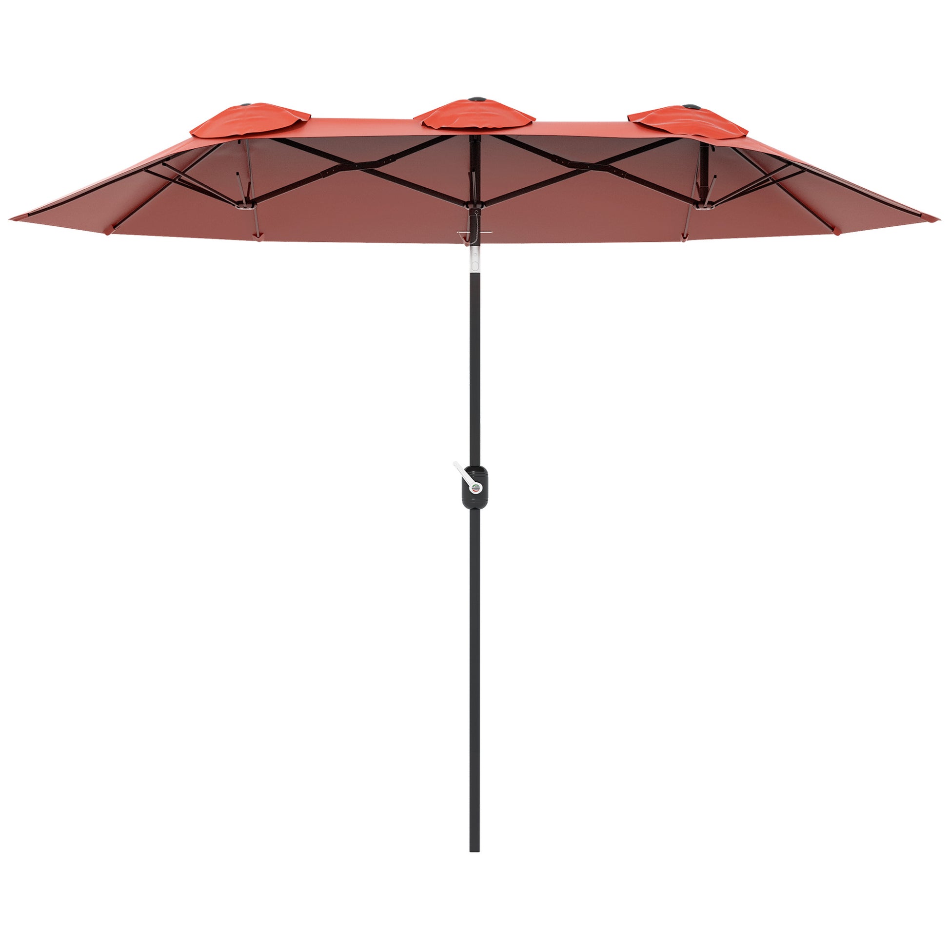 Double Garden Umbrella Tilted at 45° with Crank and 3 Air Vents, Outdoor Umbrella in Steel and Polyester, 295x152x222 cm, Rust Red