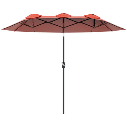 Double Garden Umbrella Tilted at 45° with Crank and 3 Air Vents, Outdoor Umbrella in Steel and Polyester, 295x152x222 cm, Rust Red