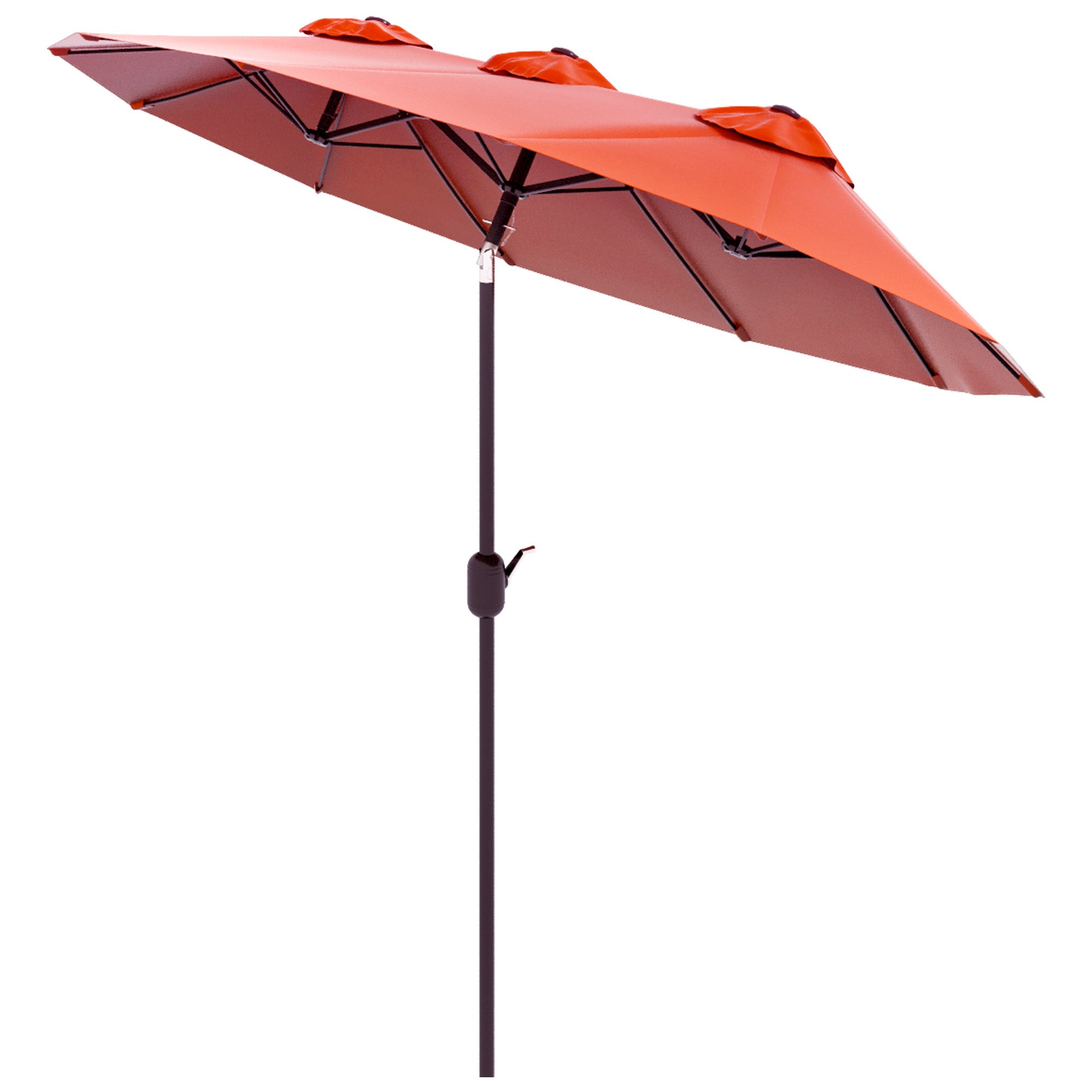 Double Garden Umbrella Tilted at 45° with Crank and 3 Air Vents, Outdoor Umbrella in Steel and Polyester, 295x152x222 cm, Rust Red