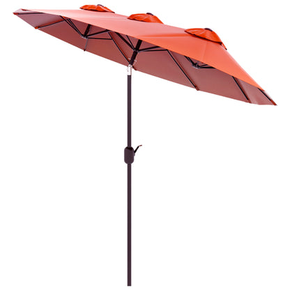 Double Garden Umbrella Tilted at 45° with Crank and 3 Air Vents, Outdoor Umbrella in Steel and Polyester, 295x152x222 cm, Rust Red