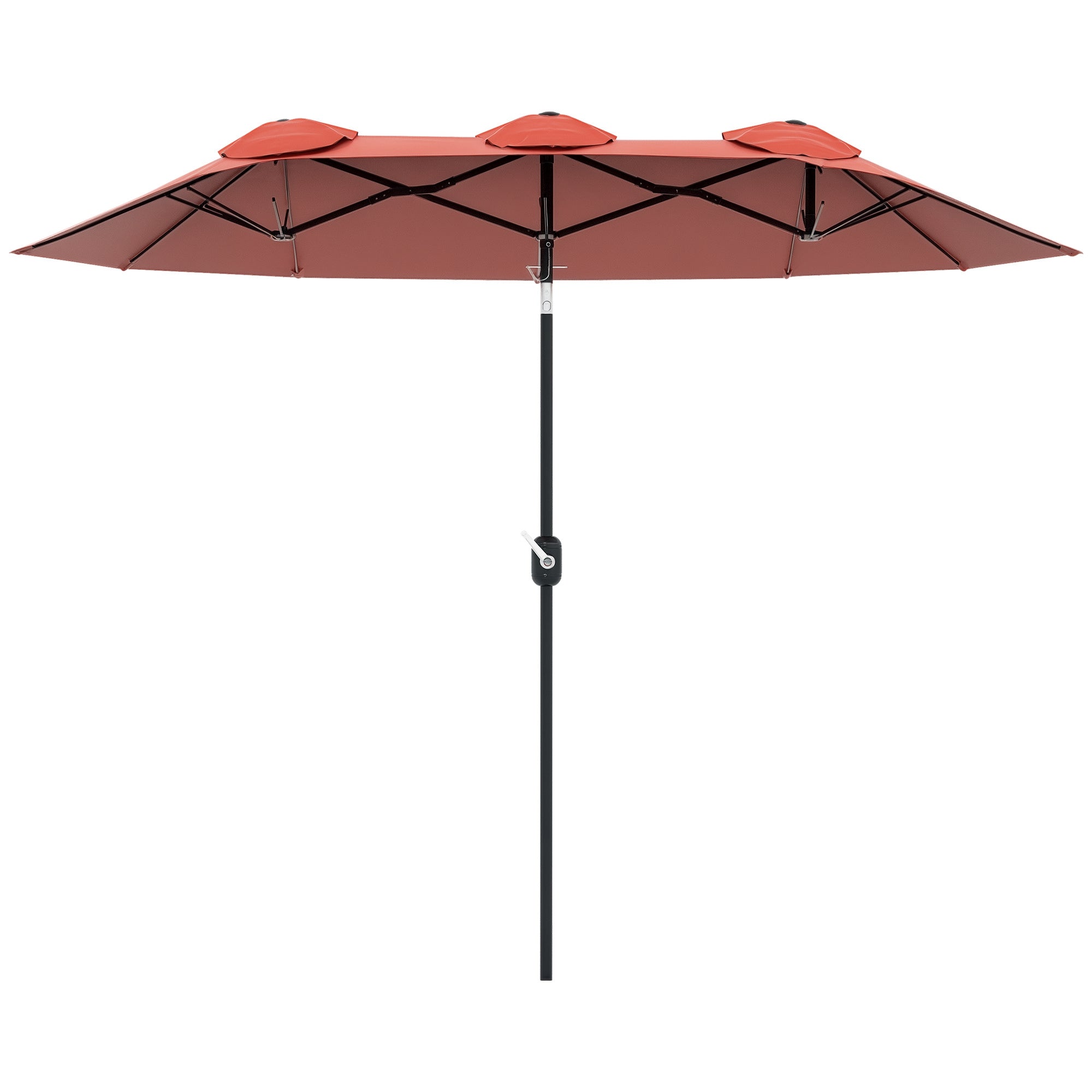 Double Garden Umbrella Tilted at 45° with Crank and 3 Air Vents, Outdoor Umbrella in Steel and Polyester, 295x152x222 cm, Rust Red