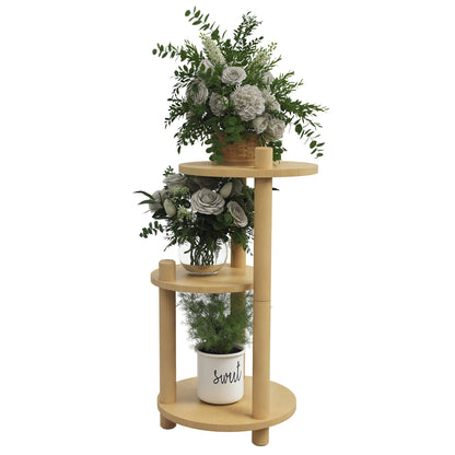 Wooden Plant Stand Pedestal 3-Tier Round Flower Shelves Flower Pot Stand 41L x 39W x 68H cm