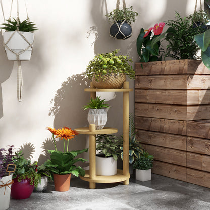 Wooden Plant Stand Pedestal 3-Tier Round Flower Shelves Flower Pot Stand 41L x 39W x 68H cm