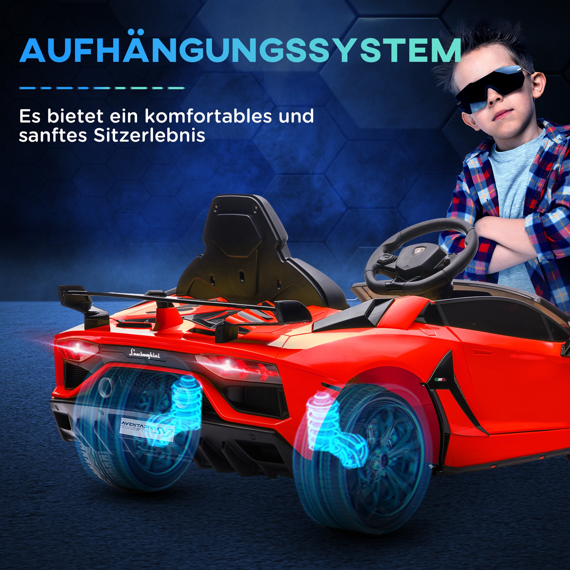 Kids Electric Car LAMBORGHINI AVENTADOR SVJ ROADSTER 12V Children's Vehicle with 2.4G Remote Control, 2 Motors, Kids Car with MP3 Horn, Music, Soft Start, Electric Vehicle for 3-5 Years Kids, Red