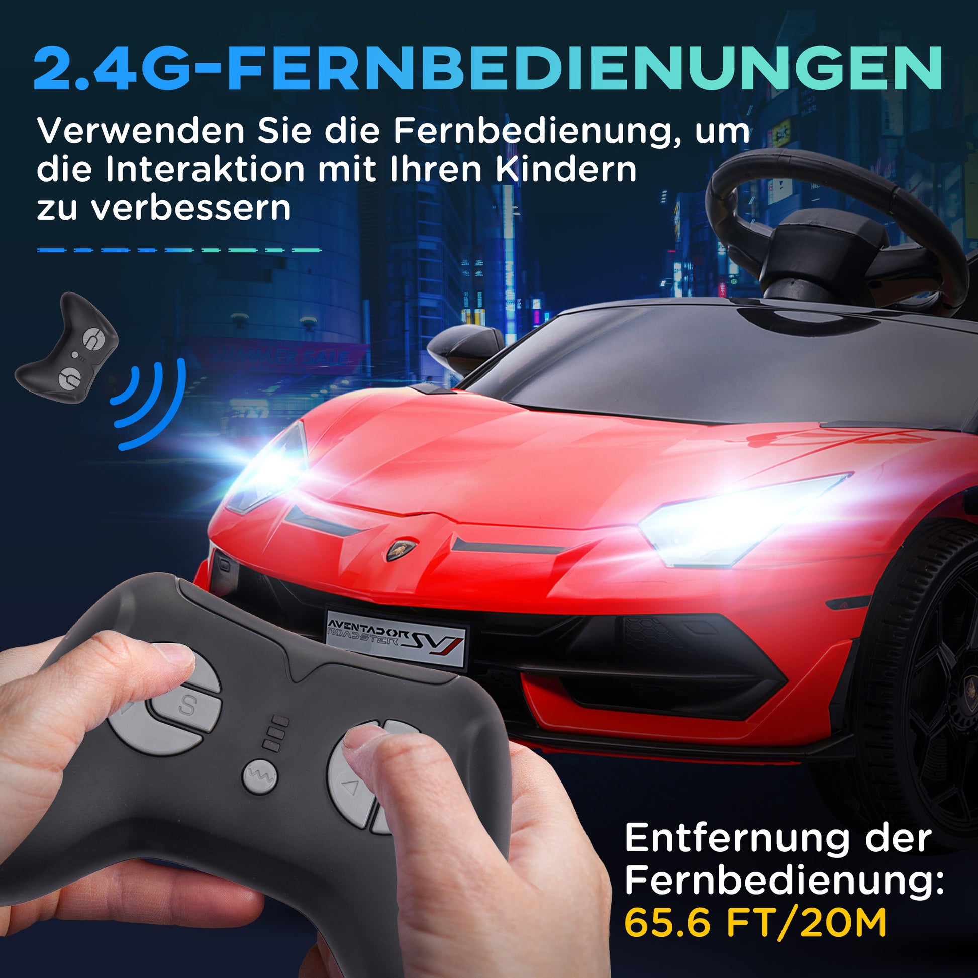 Kids Electric Car LAMBORGHINI AVENTADOR SVJ ROADSTER 12V Children's Vehicle with 2.4G Remote Control, 2 Motors, Kids Car with MP3 Horn, Music, Soft Start, Electric Vehicle for 3-5 Years Kids, Red