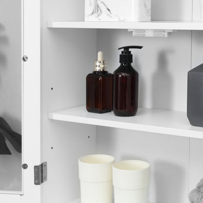 Bathroom Cabinet Wall Mounted Cabinet 2 Doors Made of Wood and Glass, Wall-Mounted Multi-Function Cabinet with Adjustable Shelf and Magnetic Lock, 55x20x65 cm, White