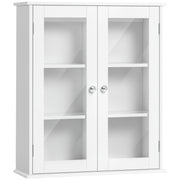 Bathroom Cabinet Wall Mounted Cabinet 2 Doors Made of Wood and Glass, Wall-Mounted Multi-Function Cabinet with Adjustable Shelf and Magnetic Lock, 55x20x65 cm, White