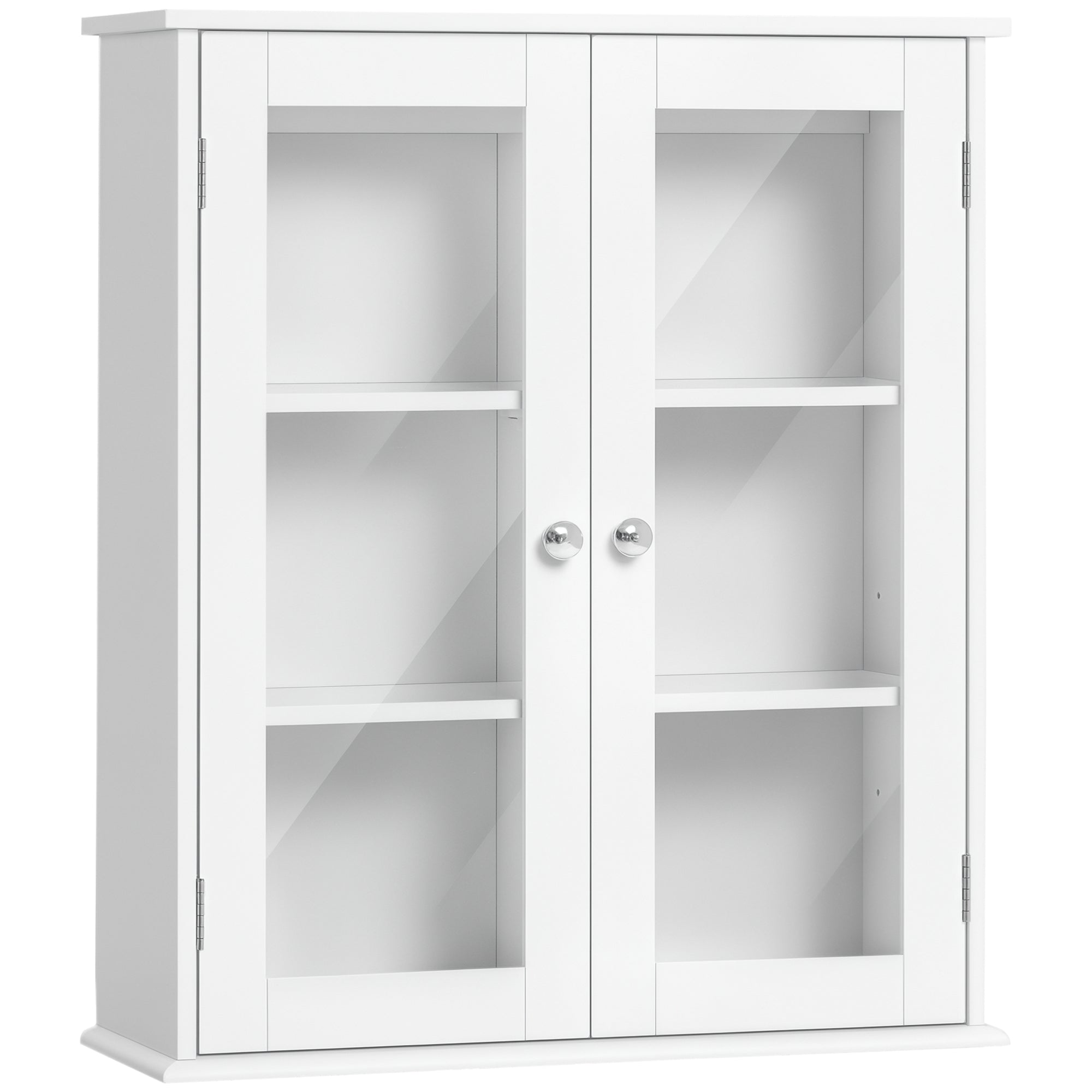 Bathroom Cabinet Wall Mounted Cabinet 2 Doors Made of Wood and Glass, Wall-Mounted Multi-Function Cabinet with Adjustable Shelf and Magnetic Lock, 55x20x65 cm, White