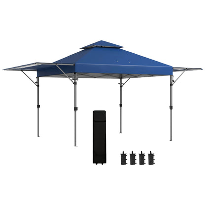 Pop-Up Garden Gazebo Folding Marquee 5 x 3m, Oxford Fabric with 2 Adjustable Walls, Easy to Assemble, Wheeled Transport Bag Included Blue