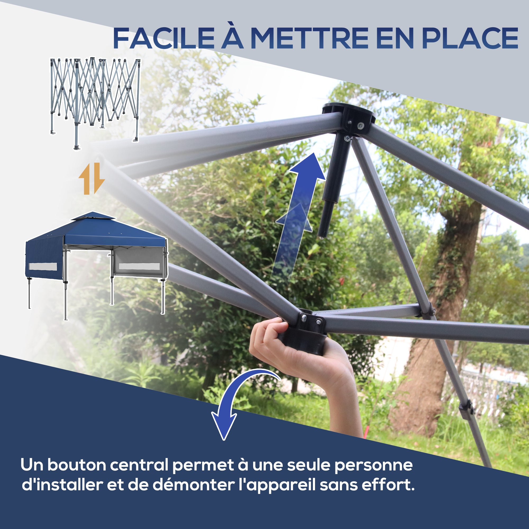Pop-Up Garden Gazebo Folding Marquee 5 x 3m, Oxford Fabric with 2 Adjustable Walls, Easy to Assemble, Wheeled Transport Bag Included Blue