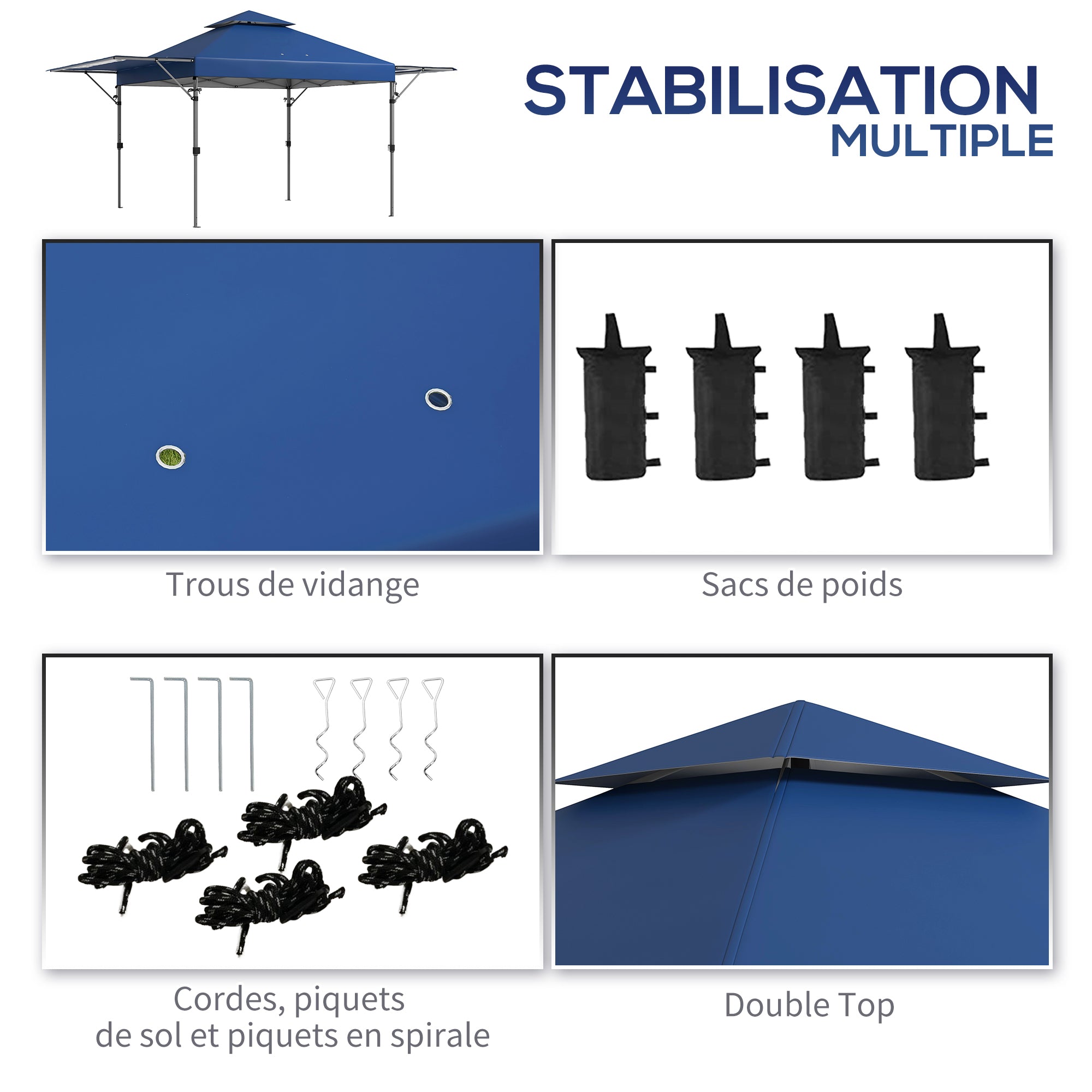 Pop-Up Garden Gazebo Folding Marquee 5 x 3m, Oxford Fabric with 2 Adjustable Walls, Easy to Assemble, Wheeled Transport Bag Included Blue