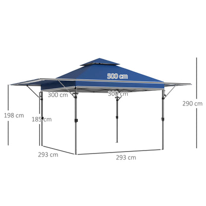 Pop-Up Garden Gazebo Folding Marquee 5 x 3m, Oxford Fabric with 2 Adjustable Walls, Easy to Assemble, Wheeled Transport Bag Included Blue