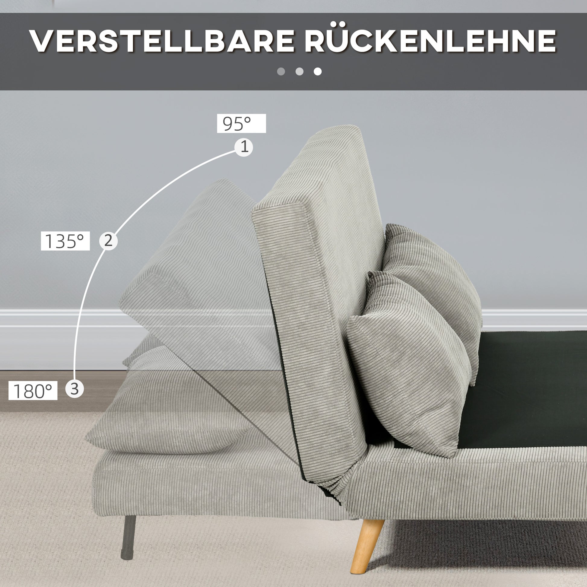 Sleeper Sofa, Folding Bed with Bed Function, Back Cushions, Upholstered Sofa with Adjustable Backrest, Velvet Look, 141 x 90 x 81 cm, Gray