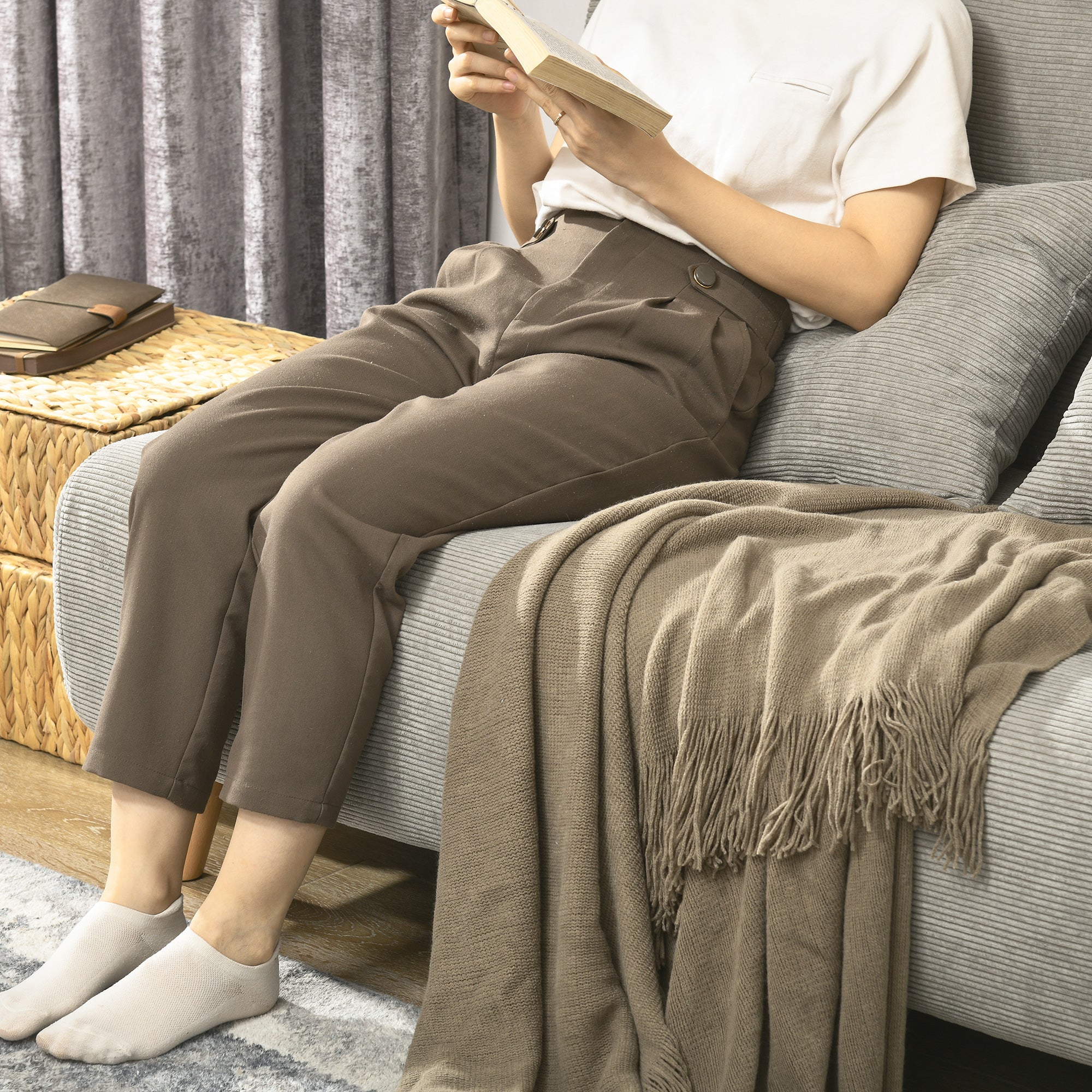 Sleeper Sofa, Folding Bed with Bed Function, Back Cushions, Upholstered Sofa with Adjustable Backrest, Velvet Look, 141 x 90 x 81 cm, Gray