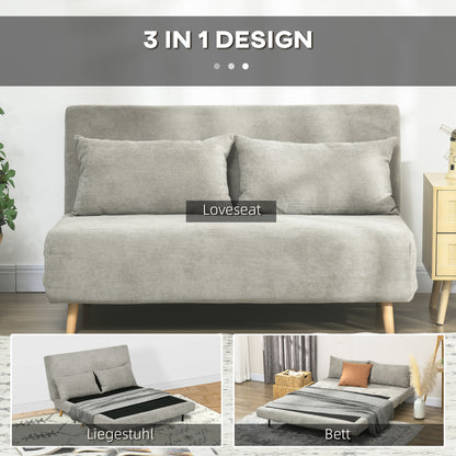 Sleeper Sofa, Folding Bed with Bed Function, Back Cushions, Upholstered Sofa with Adjustable Backrest, Velvet Look, 141 x 90 x 81 cm, Gray