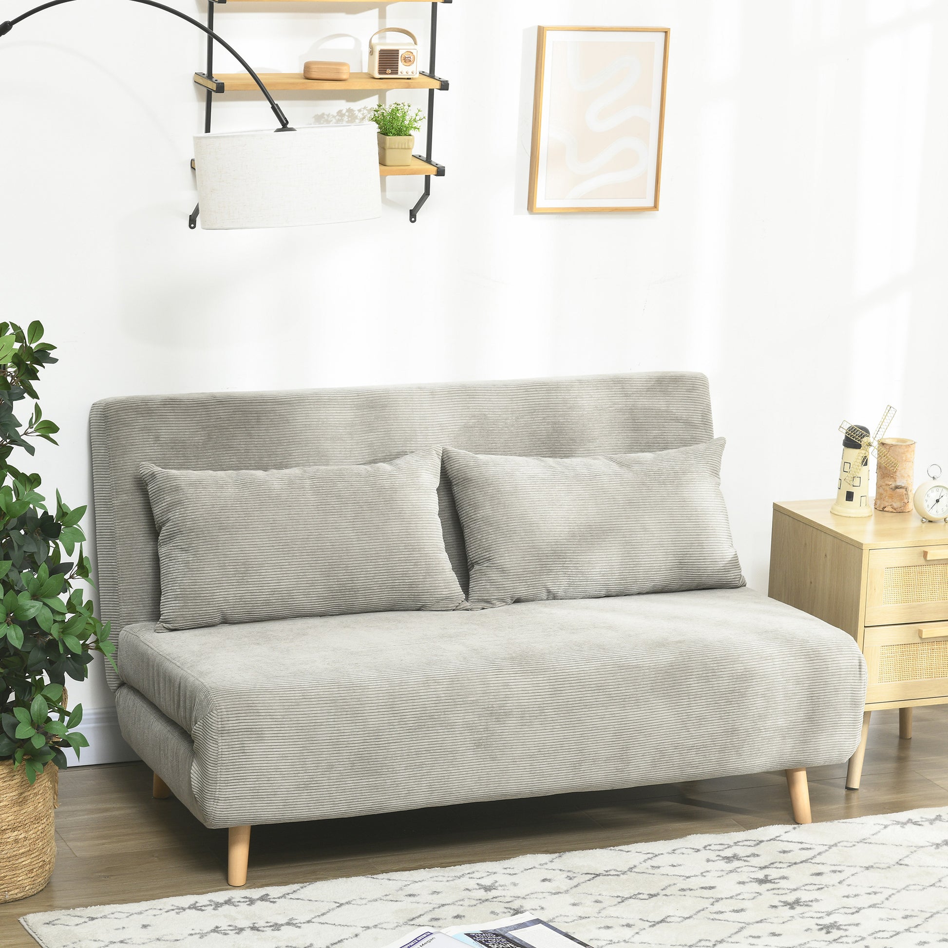 Sleeper Sofa, Folding Bed with Bed Function, Back Cushions, Upholstered Sofa with Adjustable Backrest, Velvet Look, 141 x 90 x 81 cm, Gray