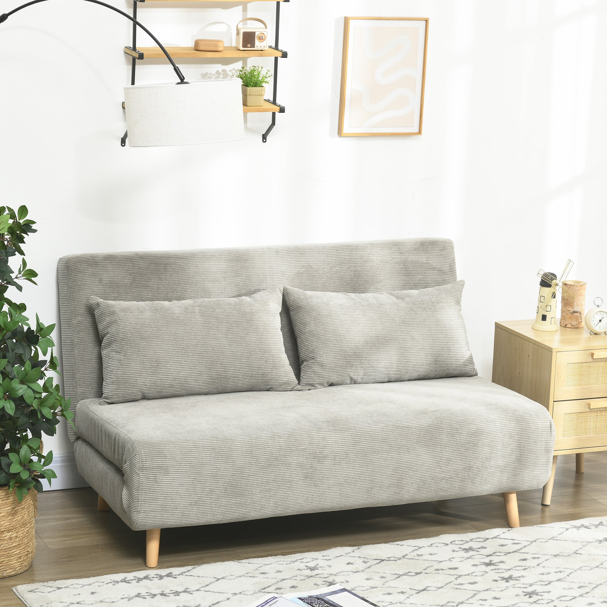 Sleeper Sofa, Folding Bed with Bed Function, Back Cushions, Upholstered Sofa with Adjustable Backrest, Velvet Look, 141 x 90 x 81 cm, Gray