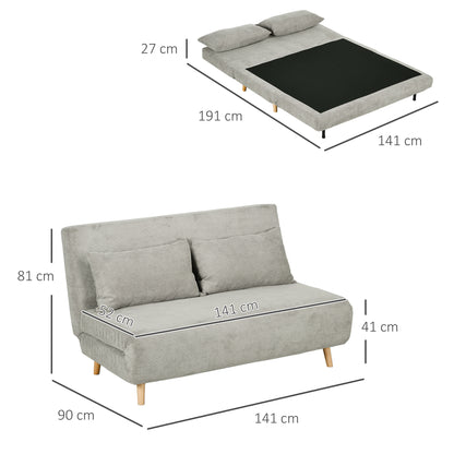 Sleeper Sofa, Folding Bed with Bed Function, Back Cushions, Upholstered Sofa with Adjustable Backrest, Velvet Look, 141 x 90 x 81 cm, Gray