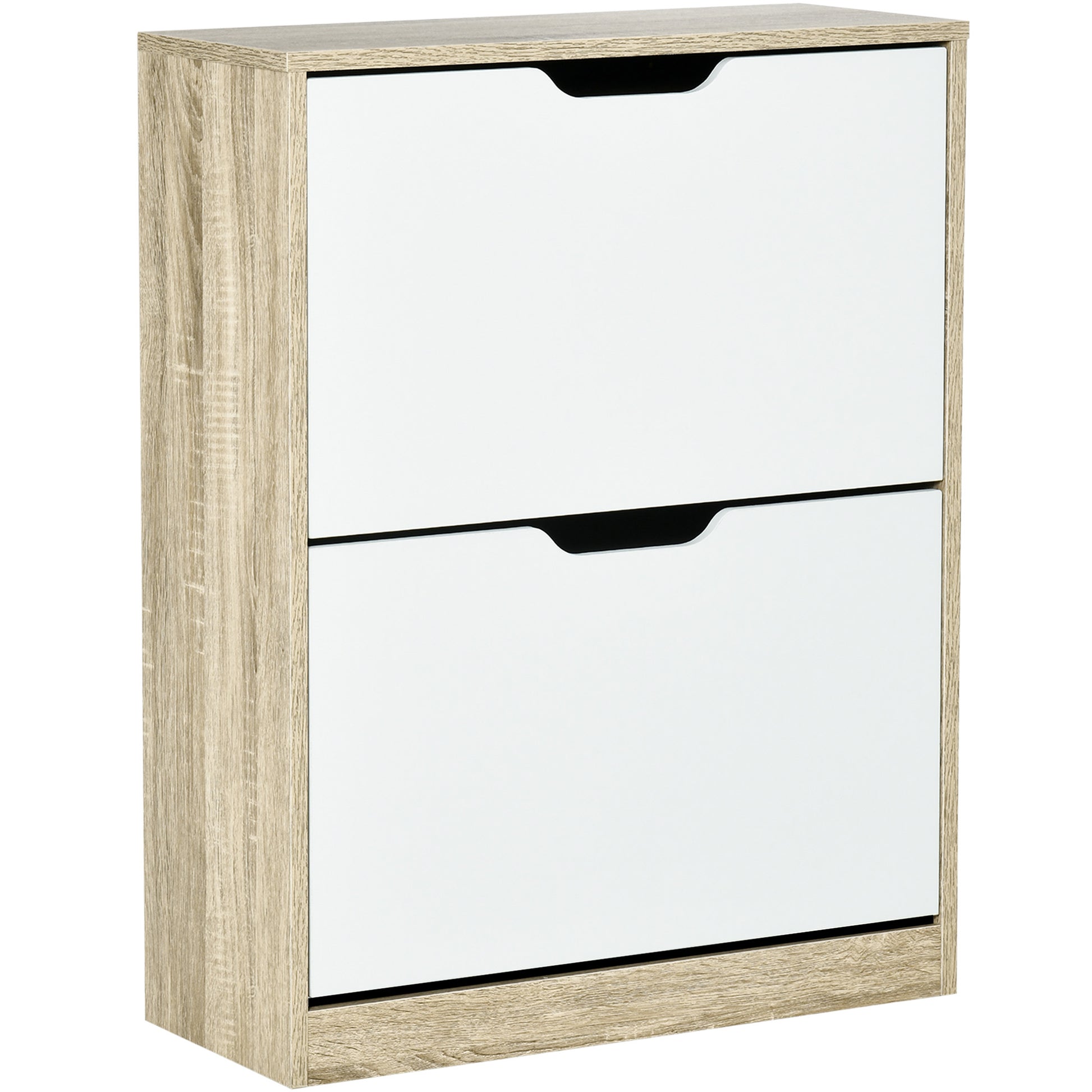 Wooden Shoe Cabinet Shoe Rack with 2 Flip Doors 4 Storage Shelves Capacity for 8 Pairs for Entryway Hallway Bedroom 62.5x26x81 cm White and Natural