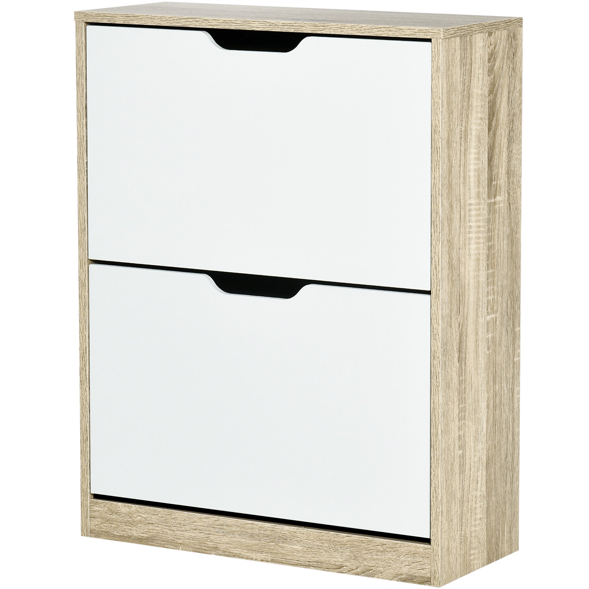 Wooden Shoe Cabinet Shoe Rack with 2 Flip Doors 4 Storage Shelves Capacity for 8 Pairs for Entryway Hallway Bedroom 62.5x26x81 cm White and Natural