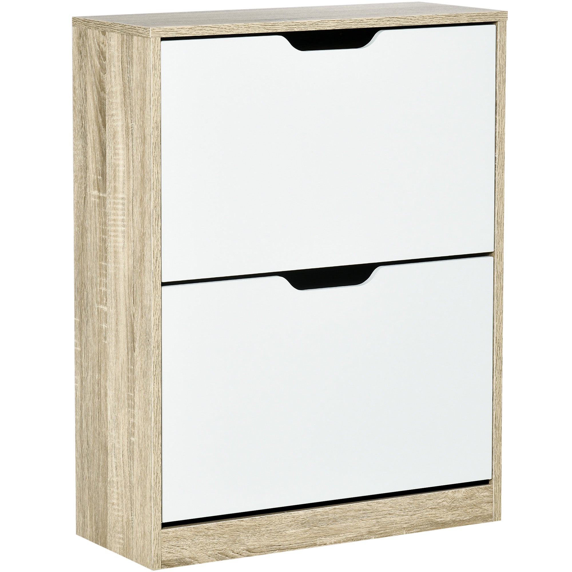 Wooden Shoe Cabinet Shoe Rack with 2 Flip Doors 4 Storage Shelves Capacity for 8 Pairs for Entryway Hallway Bedroom 62.5x26x81 cm White and Natural