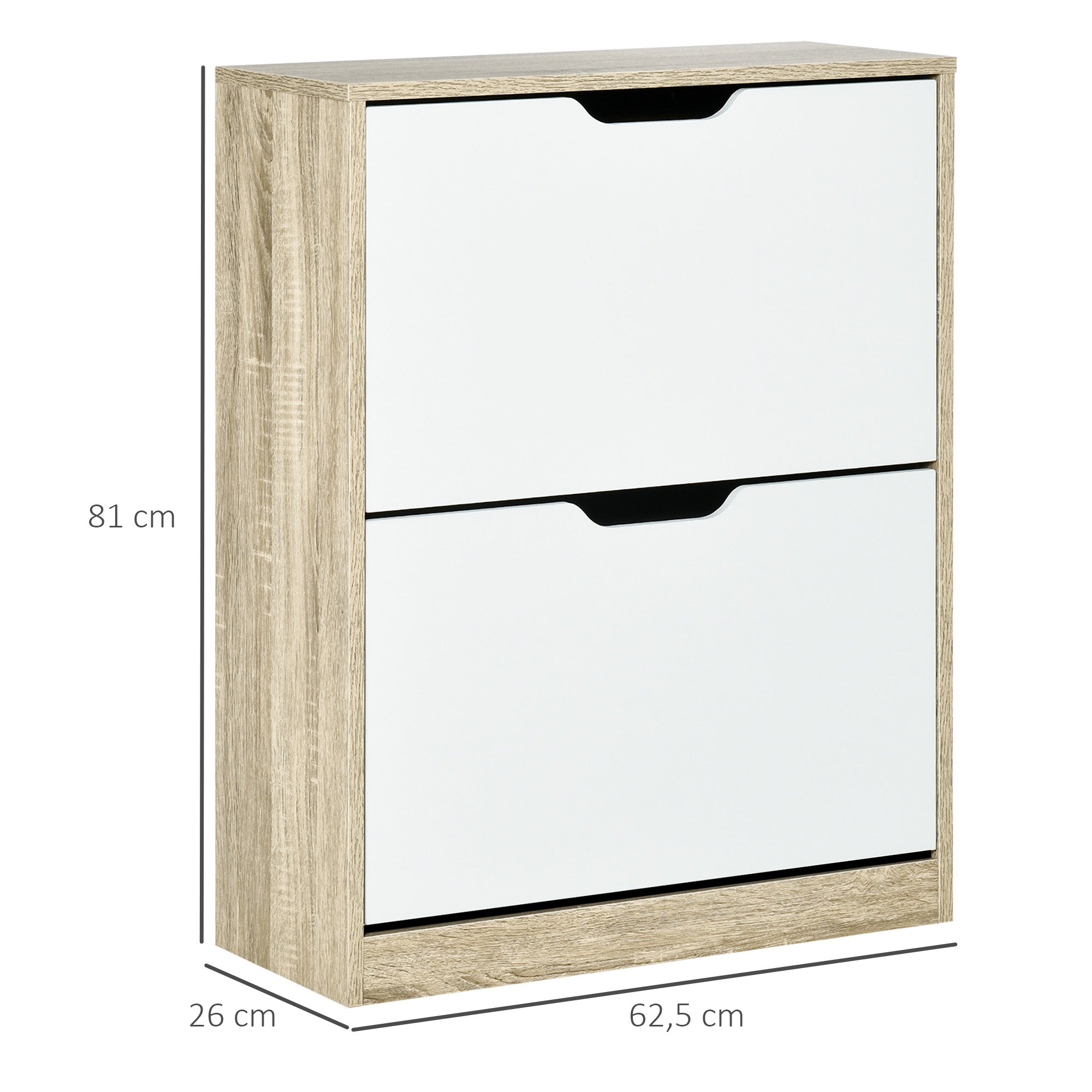 Wooden Shoe Cabinet Shoe Rack with 2 Flip Doors 4 Storage Shelves Capacity for 8 Pairs for Entryway Hallway Bedroom 62.5x26x81 cm White and Natural