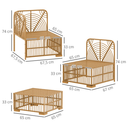 corner lounge set made of polyrattan garden furniture set with corner sofa chair footstool cushions weatherproof garden lounge for 5 persons balcony furniture outdoor seating group for garden balcony natural wood+cream white