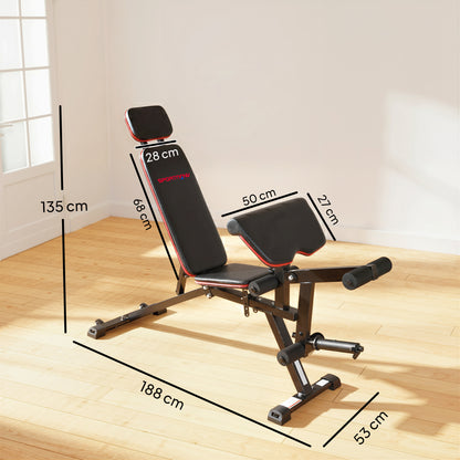 SPORTNOW 3-in-1 Adjustable Weight Bench – Up to 926 lb (420 kg), Wheels, Leg Extension, Preacher Curl, Extended Headrest, Incline Bench with Resistance Bands – Home Gym