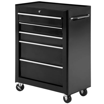 Workshop Trolley Tool Cart Empty Lockable with 5 Drawers, 2 Keys, Anti-slip Mats, Tool Cabinet Black