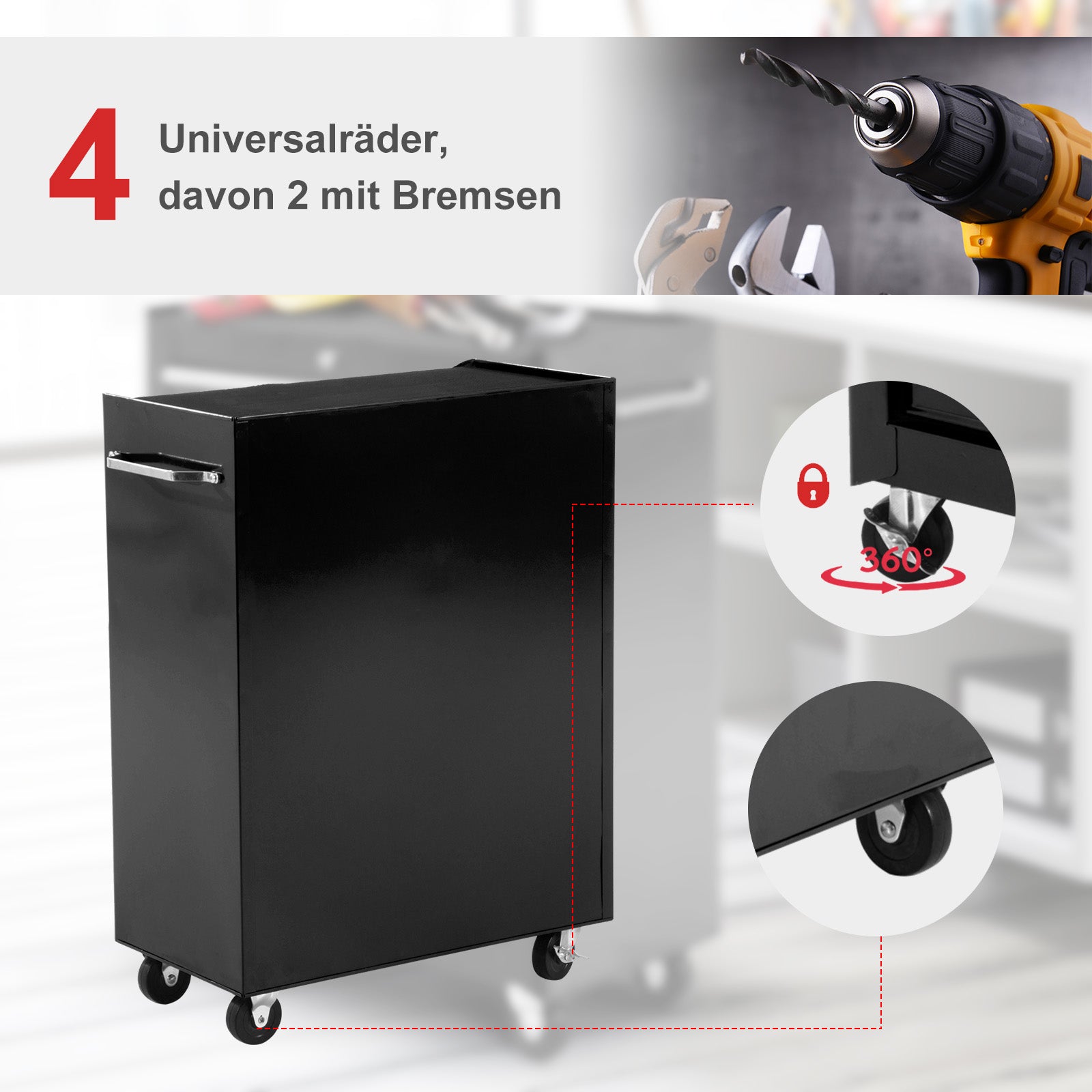 Workshop Trolley Tool Cart Empty Lockable with 5 Drawers, 2 Keys, Anti-slip Mats, Tool Cabinet Black