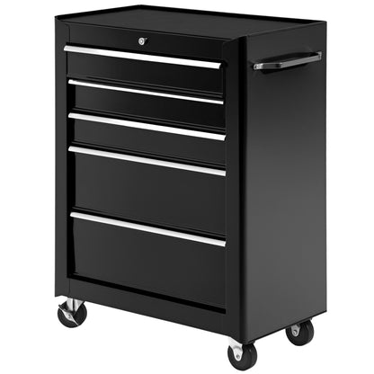 Workshop Trolley Tool Cart Empty Lockable with 5 Drawers, 2 Keys, Anti-slip Mats, Tool Cabinet Black