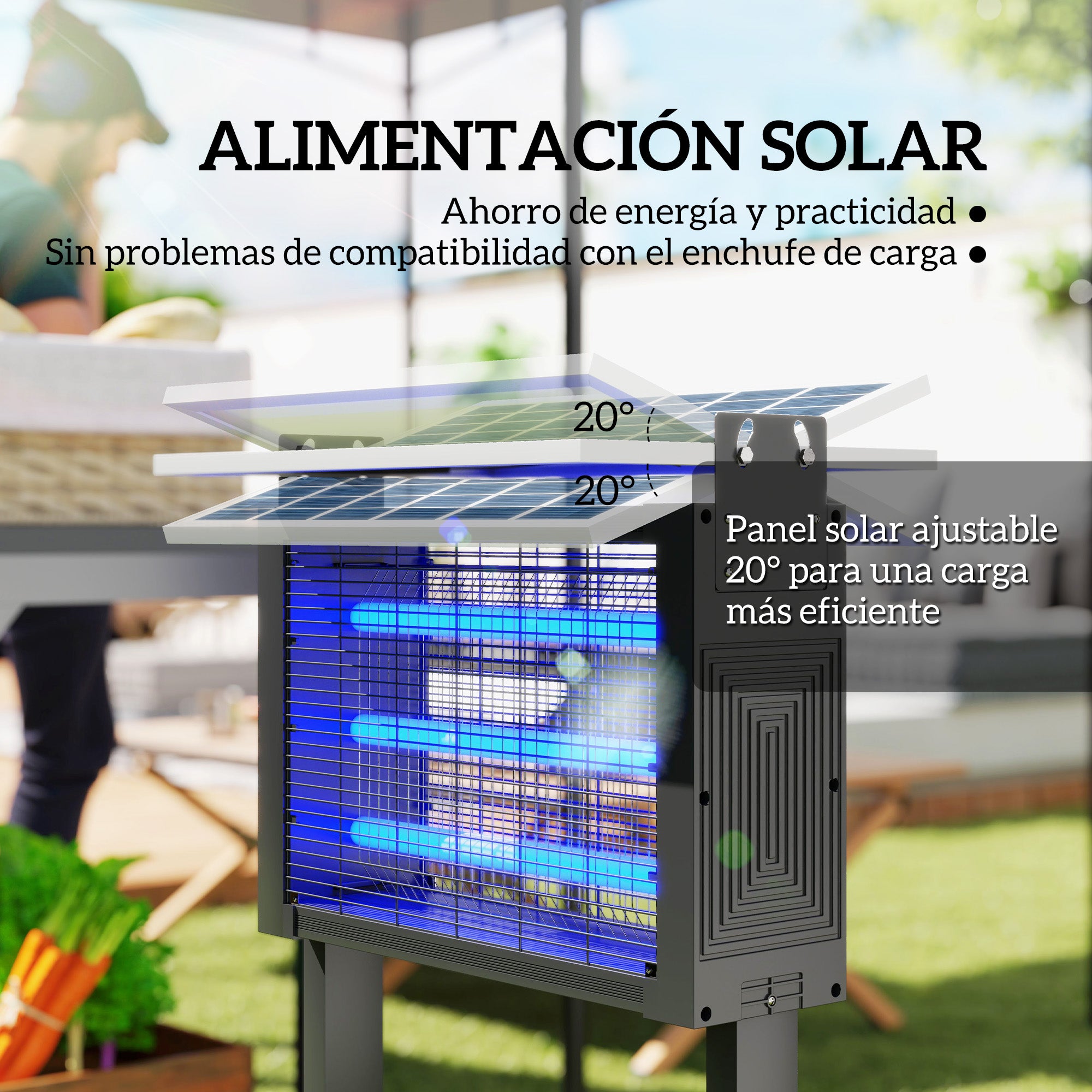 Electric Mosquito Lamp with LED Lights Electric Mosquito Killer 25W for Outdoor Effect 200 m² with Adjustable Panel Support UV Insect Repellent Lamp Flies Moths