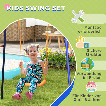 3 in 1 Swing Set, Steel Swing Frame Children's Swing with Soccer Goal, Basketball Hoop, Garden Swing Frame Outdoor for Kids 3-8 Years, Steel, Navy Blue