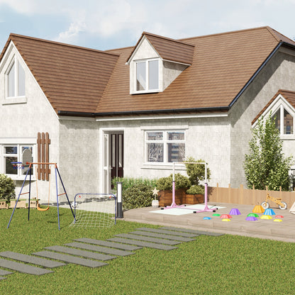 3 in 1 Swing Set, Steel Swing Frame Children's Swing with Soccer Goal, Basketball Hoop, Garden Swing Frame Outdoor for Kids 3-8 Years, Steel, Navy Blue