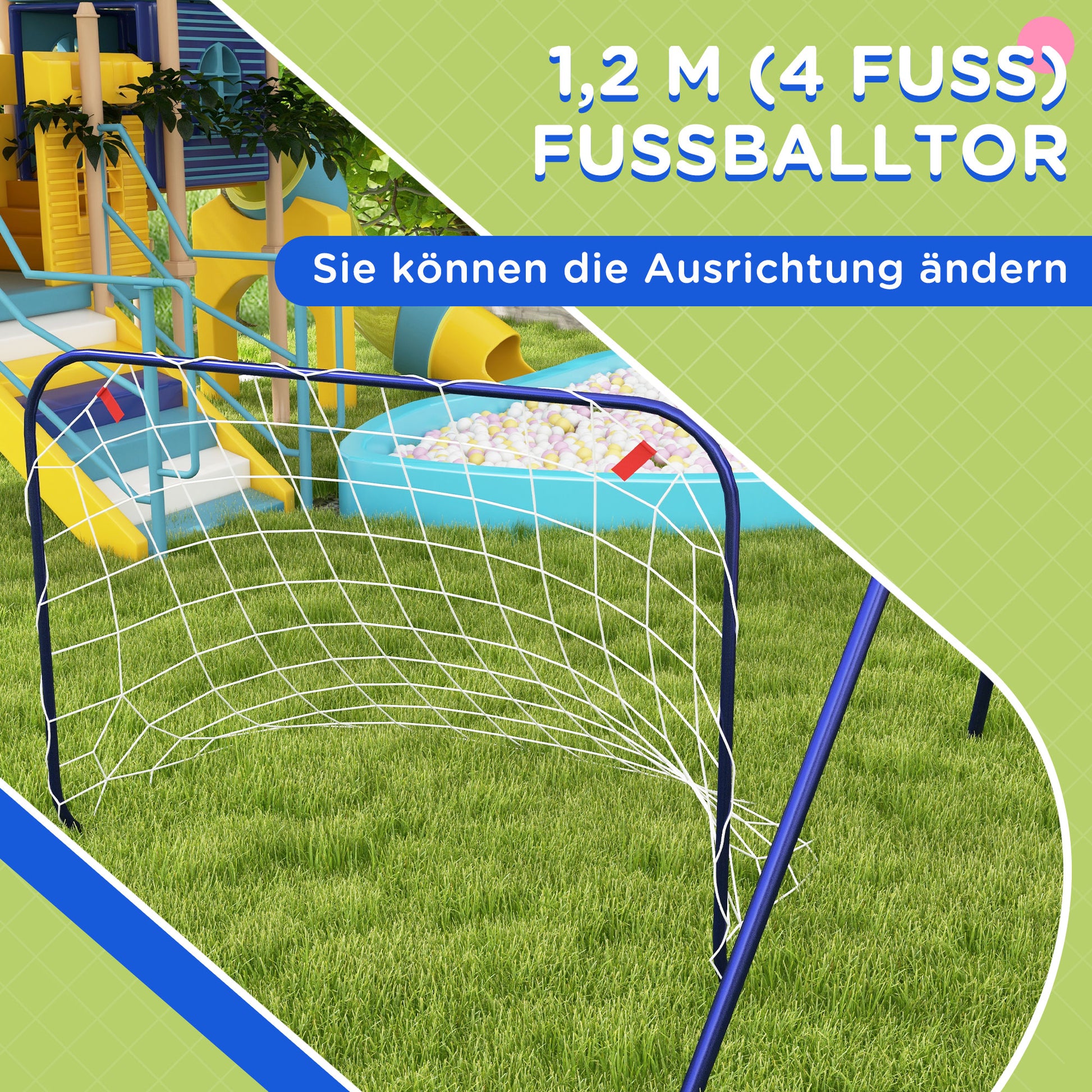 3 in 1 Swing Set, Steel Swing Frame Children's Swing with Soccer Goal, Basketball Hoop, Garden Swing Frame Outdoor for Kids 3-8 Years, Steel, Navy Blue