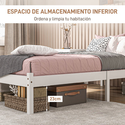 Wooden Bed Frame Bedstead with Headboard for 90x190 cm Mattress (not included) 120 kg Capacity 198x96x70 cm White