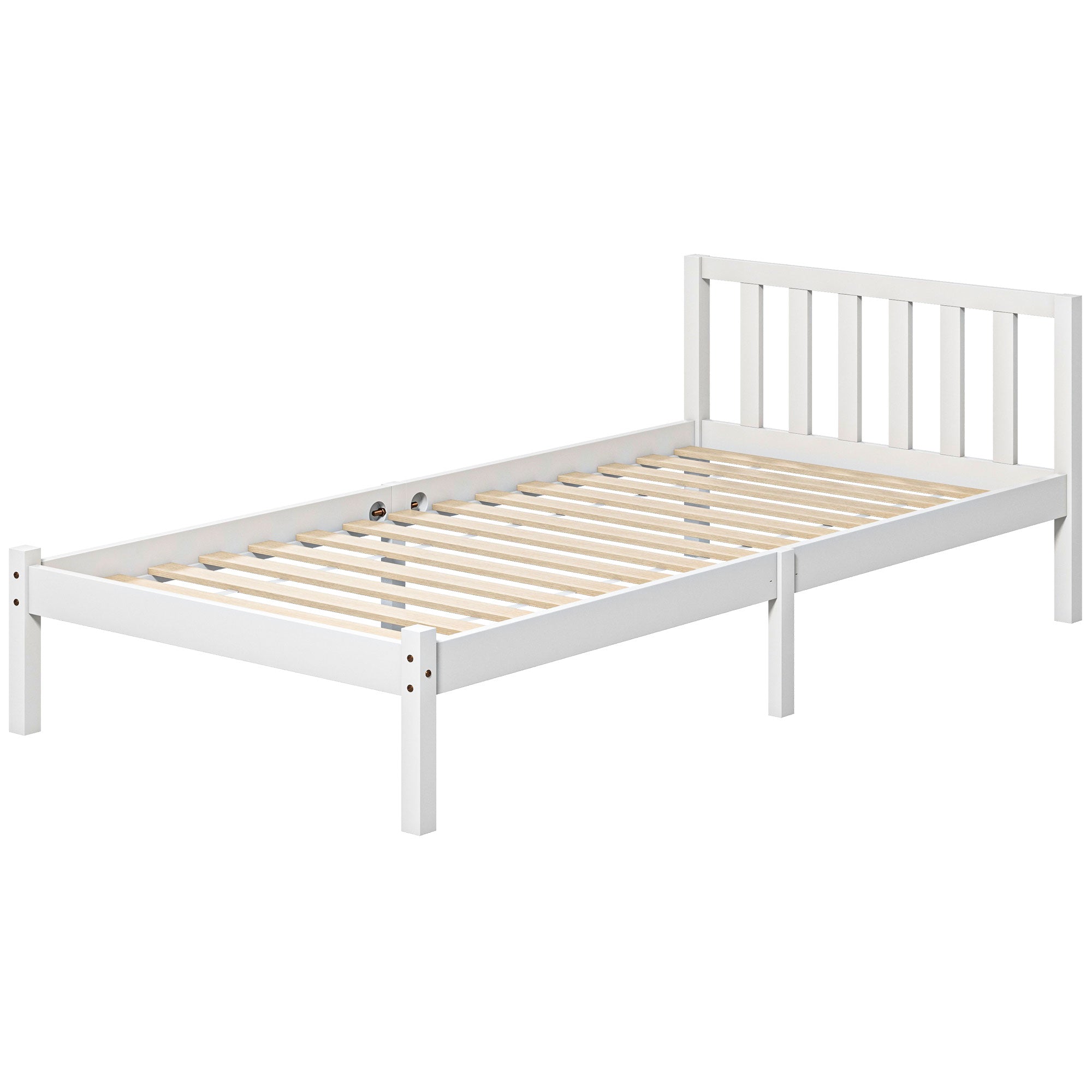 Wooden Bed Frame Bedstead with Headboard for 90x190 cm Mattress (not included) 120 kg Capacity 198x96x70 cm White