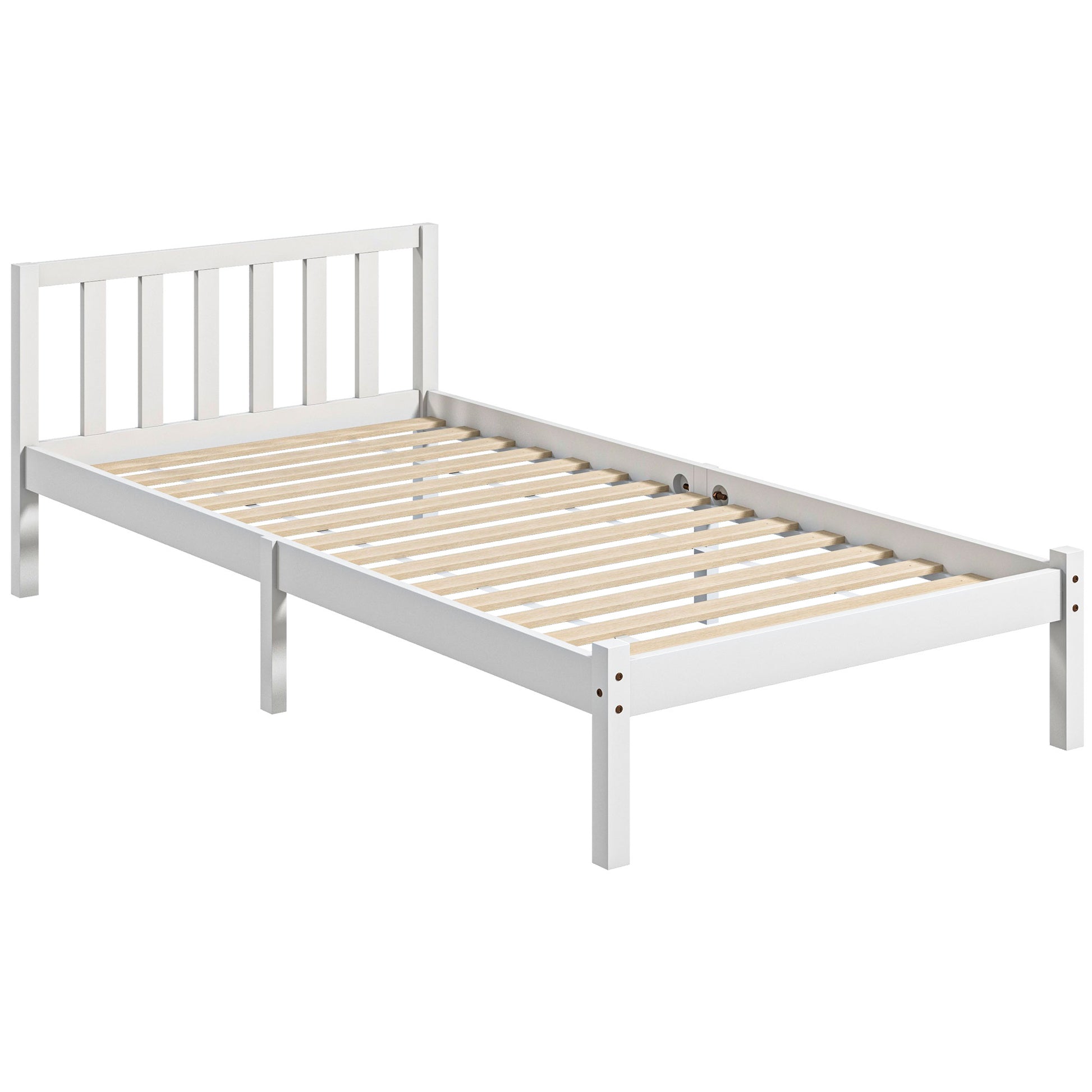 Wooden Bed Frame Bedstead with Headboard for 90x190 cm Mattress (not included) 120 kg Capacity 198x96x70 cm White