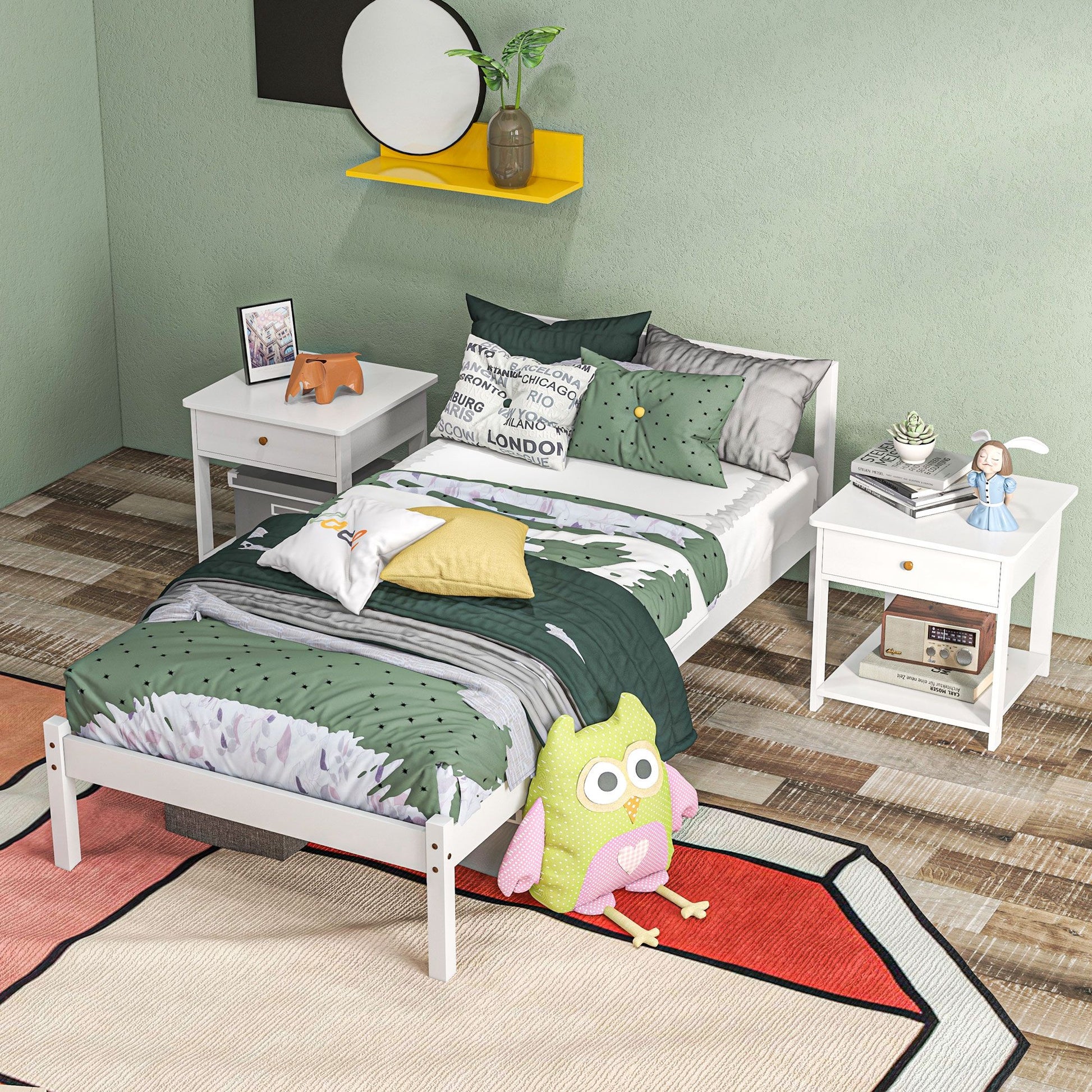 Wooden Bed Frame Bedstead with Headboard for 90x190 cm Mattress (not included) 120 kg Capacity 198x96x70 cm White