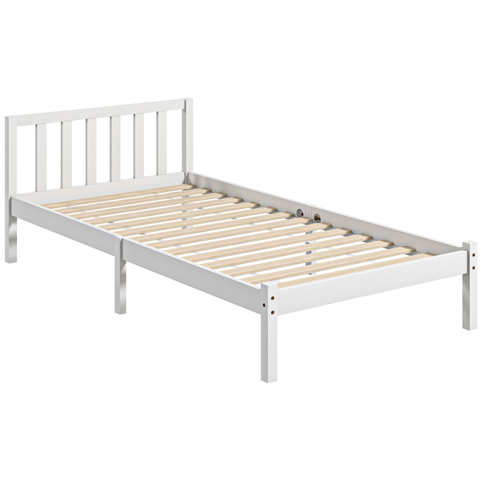 Wooden Bed Frame Bedstead with Headboard for 90x190 cm Mattress (not included) 120 kg Capacity 198x96x70 cm White