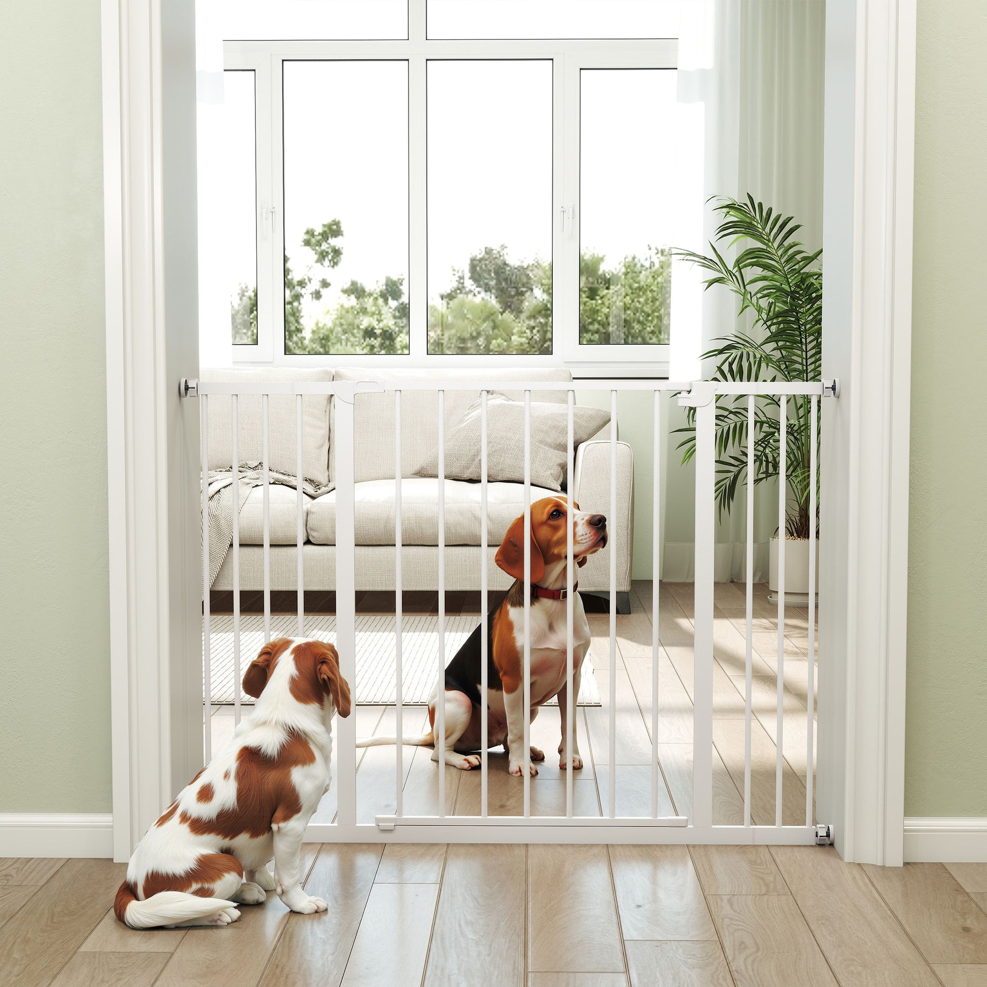 Door Safety Gate Stair Safety Gate with 10/15 cm Extension Door Gate without Drilling Stair Gate for Widths 76-82/86-97/101-107 cm One-Hand Opening Steel White