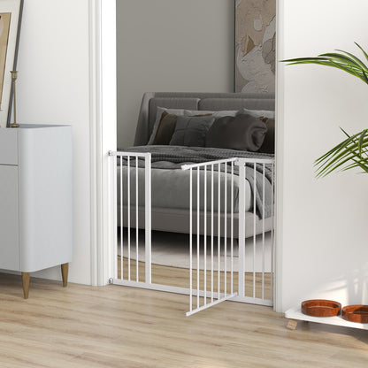 Door Safety Gate Stair Safety Gate with 10/15 cm Extension Door Gate without Drilling Stair Gate for Widths 76-82/86-97/101-107 cm One-Hand Opening Steel White