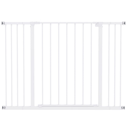 Door Safety Gate Stair Safety Gate with 10/15 cm Extension Door Gate without Drilling Stair Gate for Widths 76-82/86-97/101-107 cm One-Hand Opening Steel White