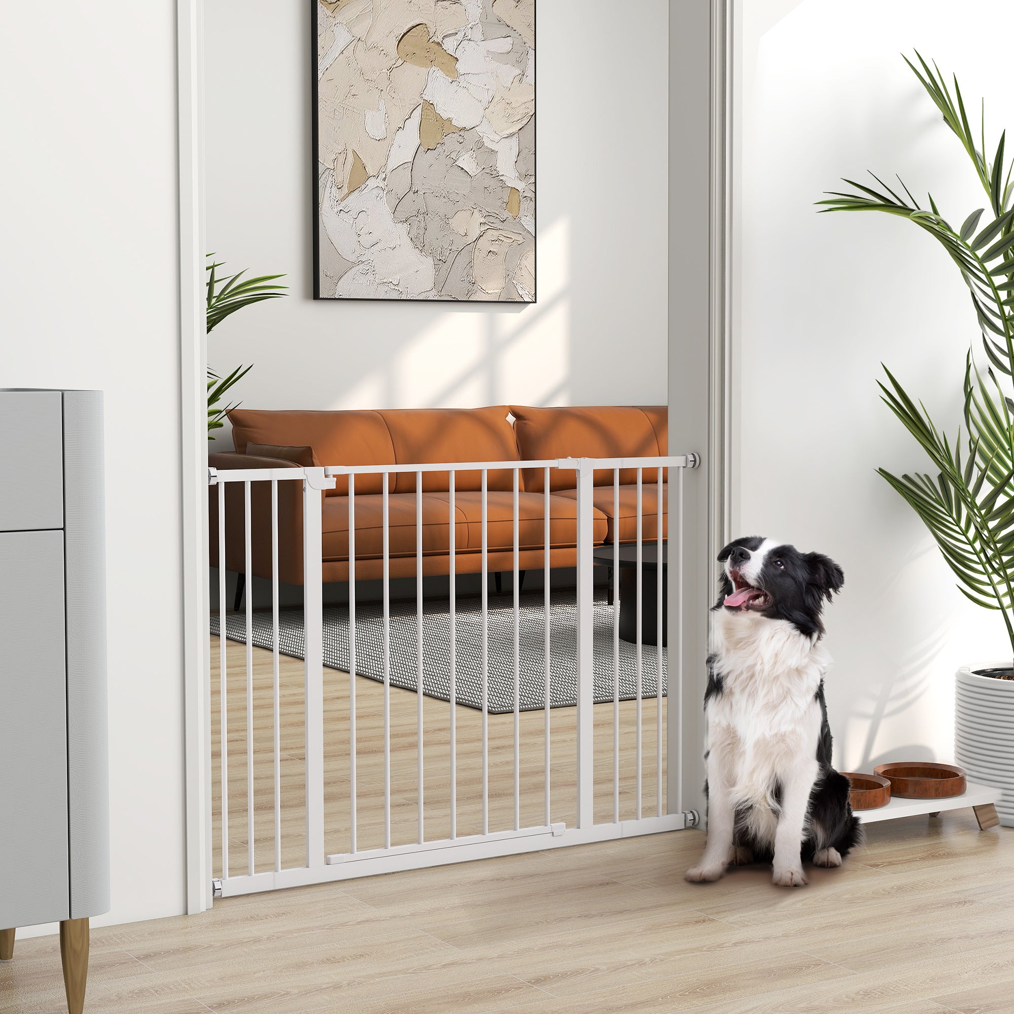 Door Safety Gate Stair Safety Gate with 10/15 cm Extension Door Gate without Drilling Stair Gate for Widths 76-82/86-97/101-107 cm One-Hand Opening Steel White