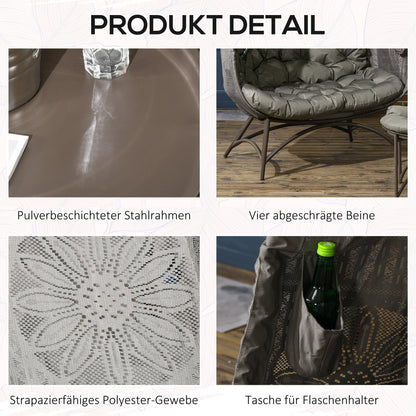 3 Piece Garden Chair Set, Wicker Chair with Folding Seat Basket, Coffee Table, Cushions, Lounge Chair for Terrace, Balcony, Steel, Sand