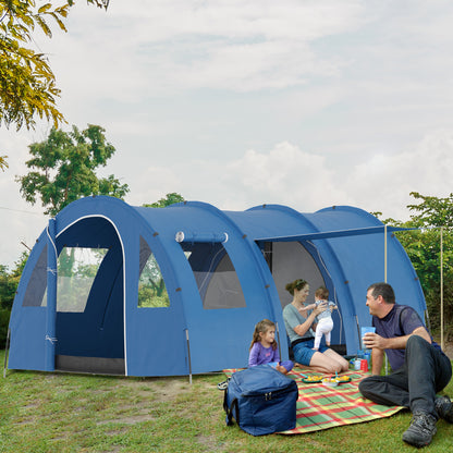Camping Tent for 5-6 People with 2 Doors, Windows, and Storage Pockets Included, 475x315x215 cm, Blue