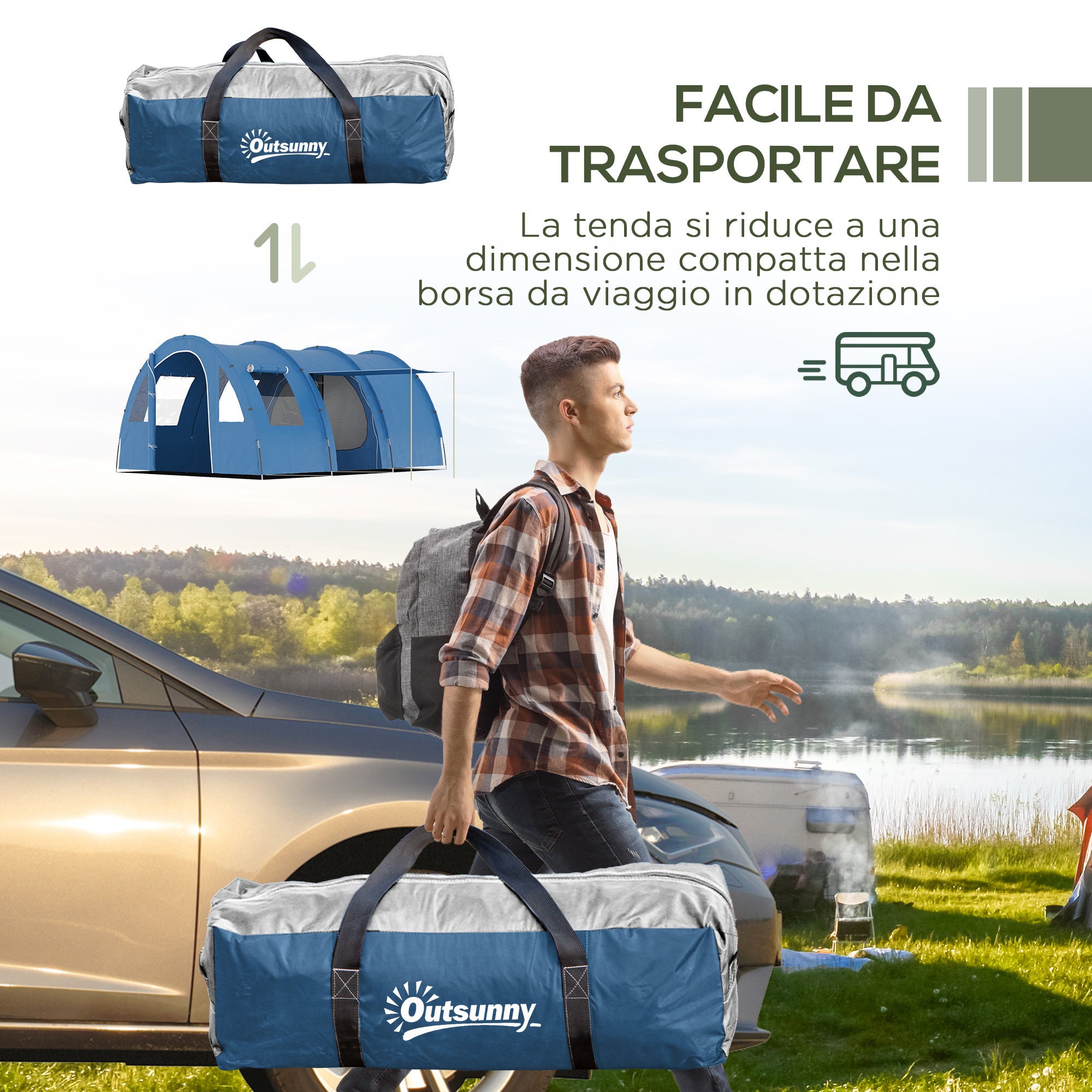Camping Tent for 5-6 People with 2 Doors, Windows, and Storage Pockets Included, 475x315x215 cm, Blue