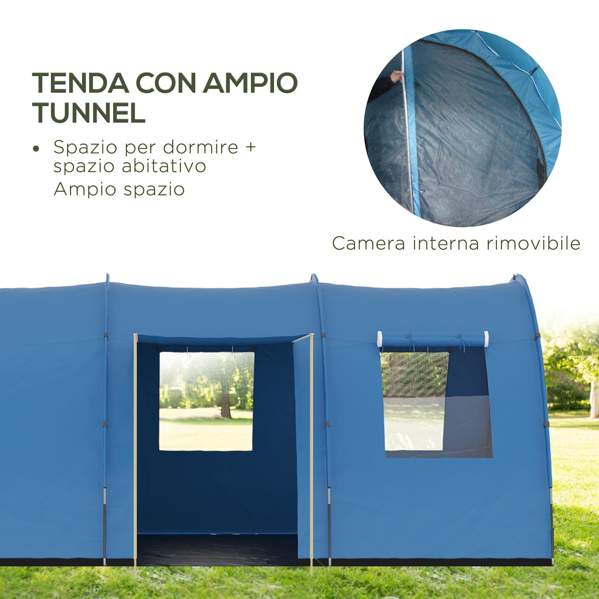 Camping Tent for 5-6 People with 2 Doors, Windows, and Storage Pockets Included, 475x315x215 cm, Blue