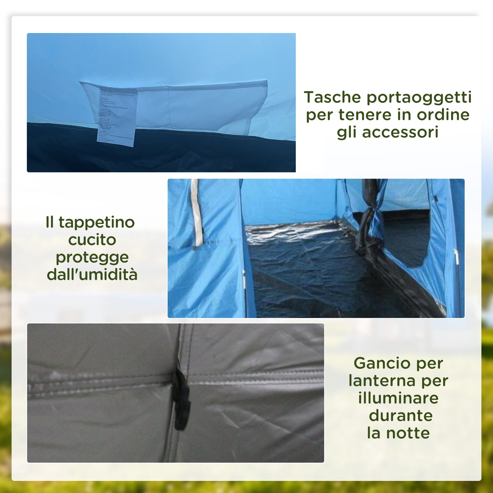 Camping Tent for 5-6 People with 2 Doors, Windows, and Storage Pockets Included, 475x315x215 cm, Blue