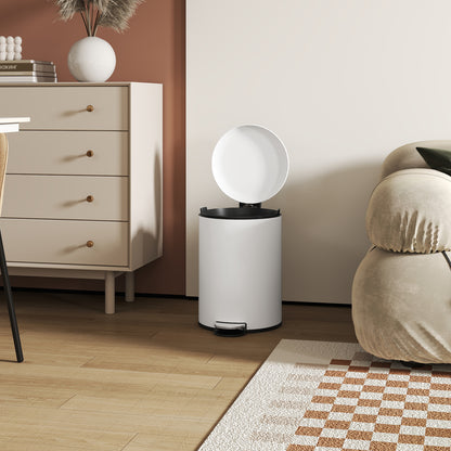 Trash Can 20 L Pedal Bin with Soft Close Lid, Waste Bin with Inner Bucket, for Living Room, Office, Metal, Cream White, 36 x 30 x 44.5 cm